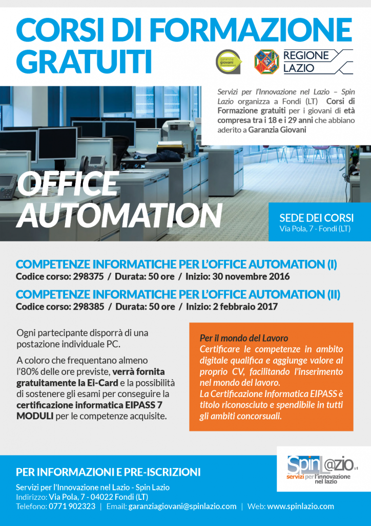 Spin Lazio - Corsi Office Automation - locandina web 3 NUOVA DATA