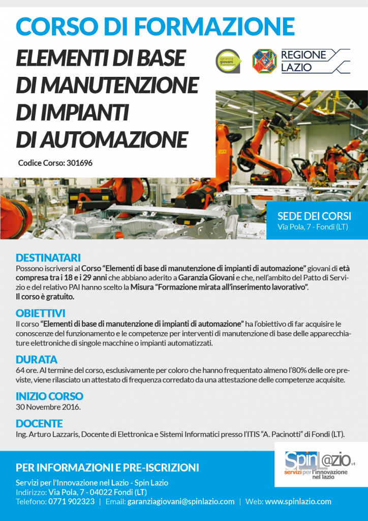 Spin Lazio - Corso Automazione 2016 - locandina web NUOVA DATA